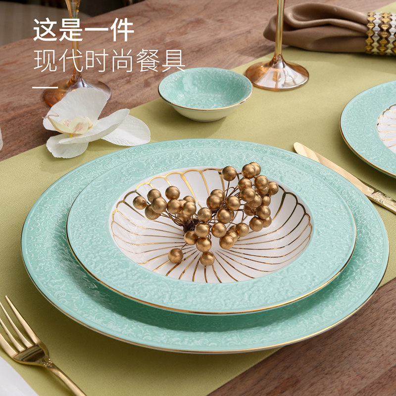 Home Ceramic Bowls Pan Phnom Penh Tableware Nordic Light Lavish Porcelain Bowl with Dish Spoon Pan Suit Rice Bowl of Bowl Fish Dish