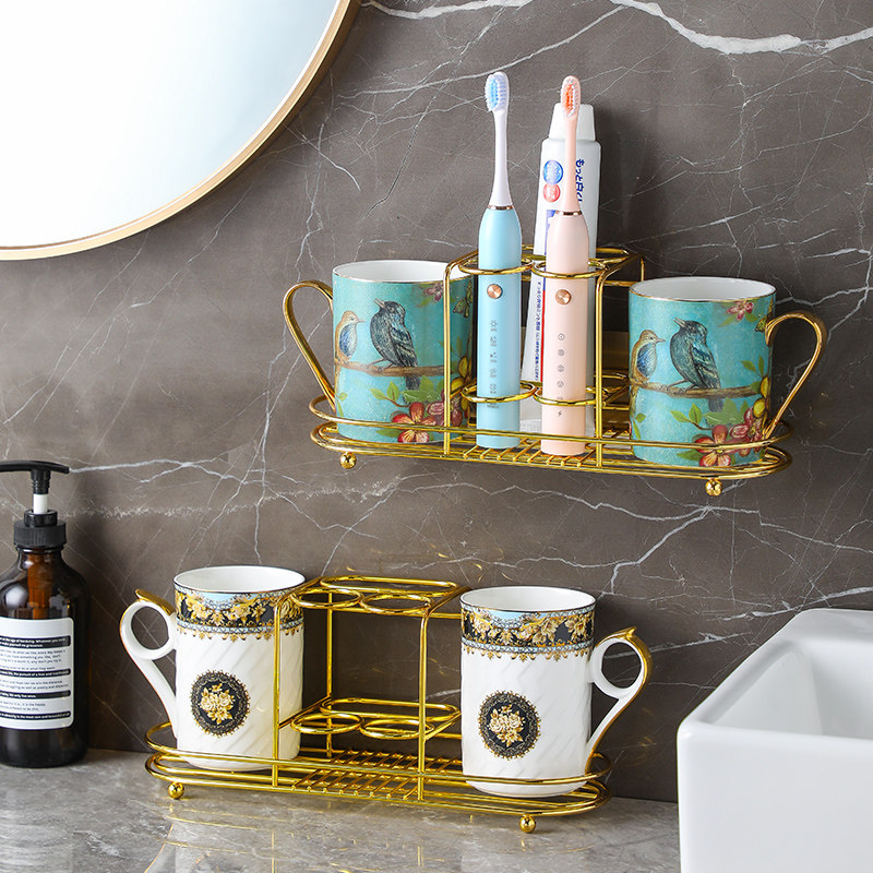 European-style light luxury bone china wash mouth cup couple pair set creative household toothbrush cup tooth cylinder rack