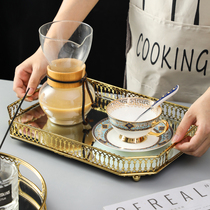 Medau European-style Minimalist Mirror Metal Tea Table Tray Hollowed-out Decorative Tray Jewelry Pan Gold Round Living Room Pendulum