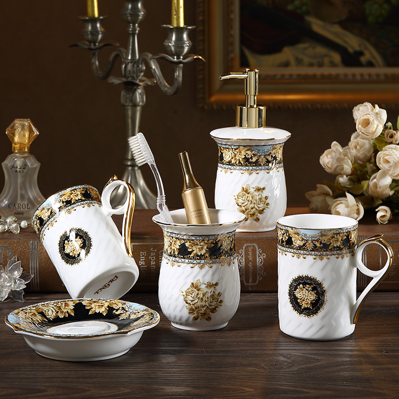 Eurostyle Bathroom Five Pieces Assembled Ceramic Bath SUPPLIES WASH KIT Toothbrush Cup Kit New Wedding Gift Gift