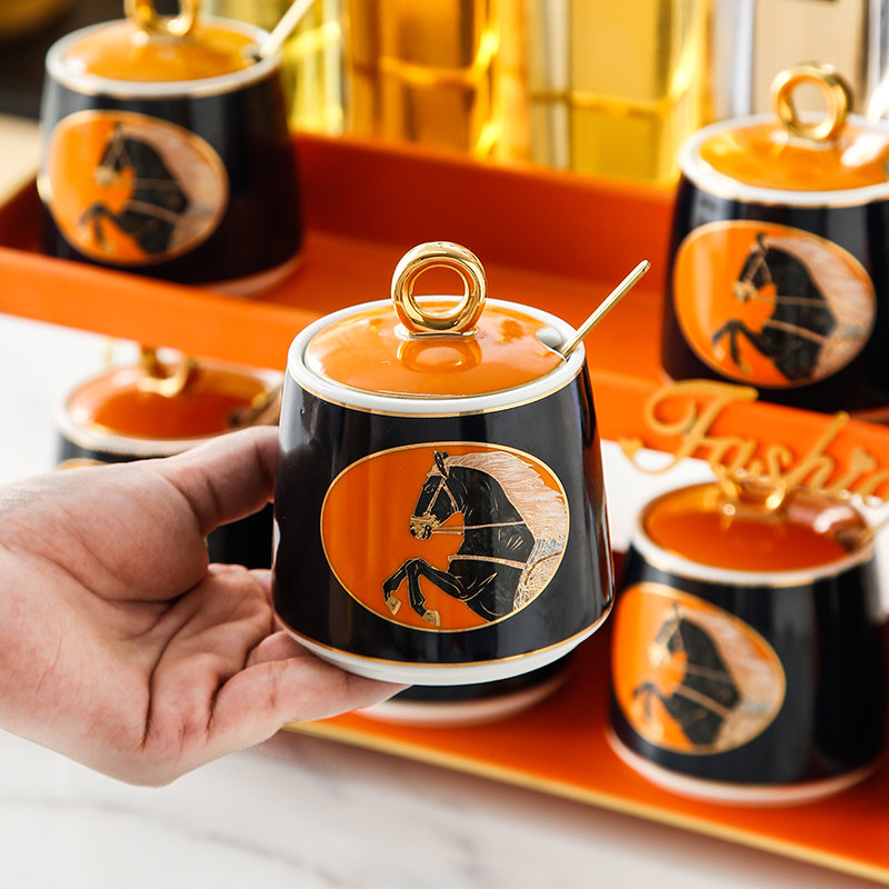 High-value home kitchen seasoning jar light luxury seasoning box set seasoning box oil salt sugar jar rack