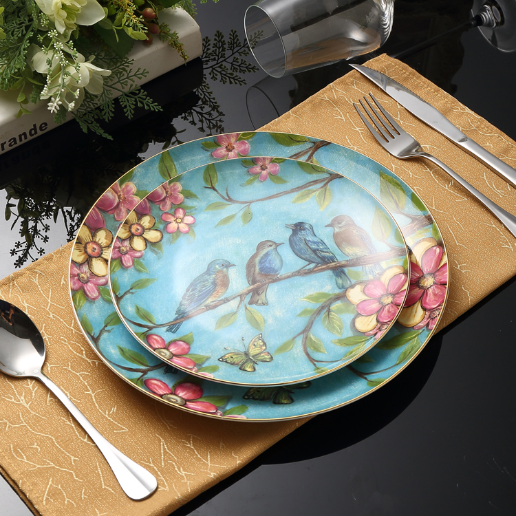 Eurostyle creative bone porcelain steak dinner plate Western dining trays Home Round Ceramic Plates 10 inch 8 inch refreshment tray