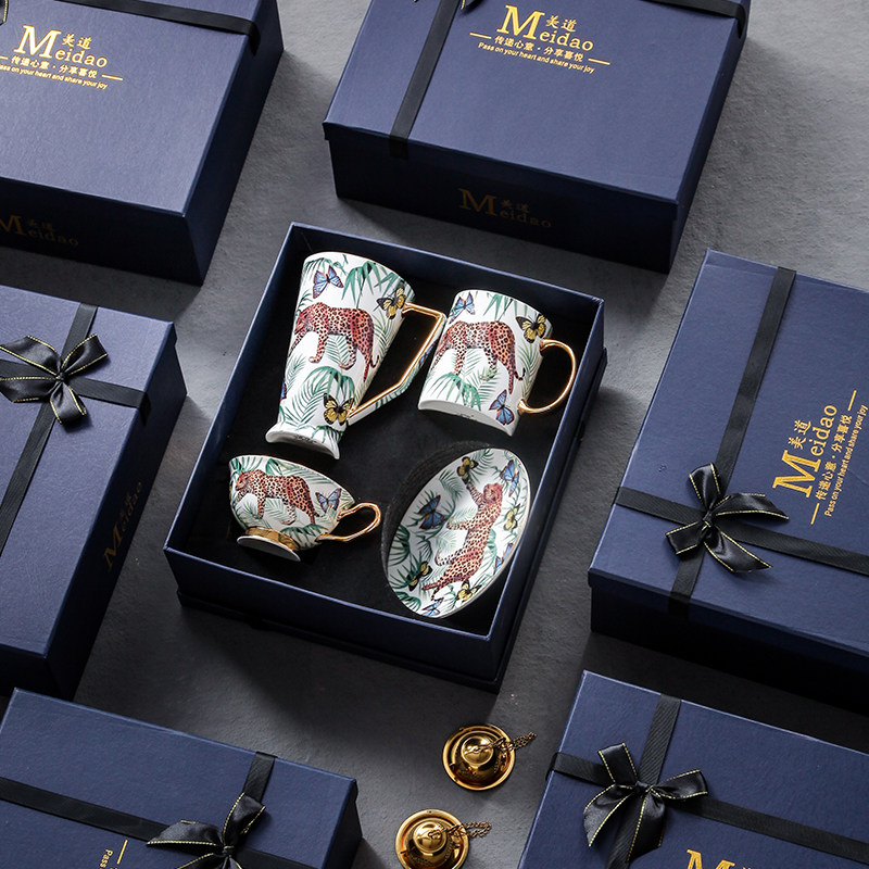 Beauty Path Cheetah Leopard Jungle Upscale Delicate Bone Porcelain Coffee Cup Suit High Face Value Cup English-style Afternoon Tea Tea Set