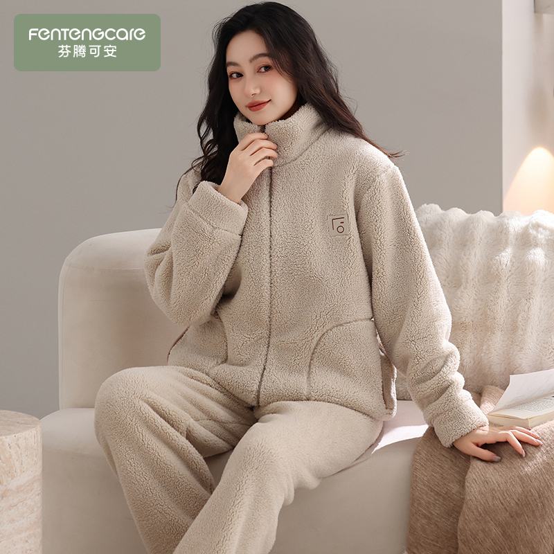 Fentenkean Anti-Static Pajamas for Women, Winter Coral Fleece, Thickened with Lamb Fleece, Autumn and Winter Women's Loungewear