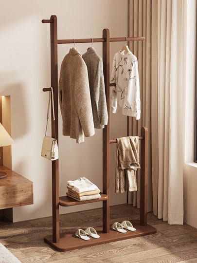 Medieval style solid wood floor-standing clothes rack for home bedroom room living room 2026 new vertical high-end coat rack