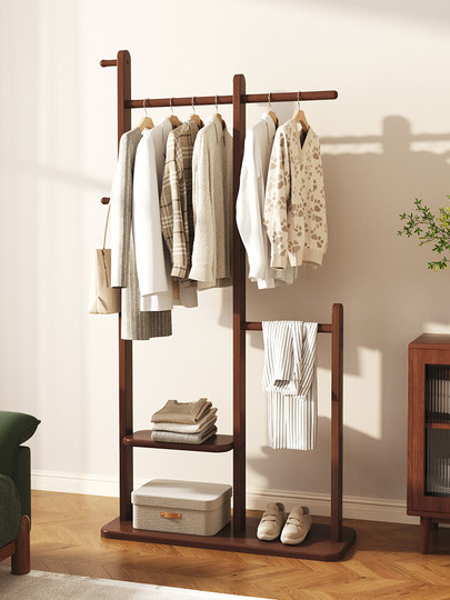 Medieval style solid wood floor-standing clothes rack for home bedroom room living room 2026 new vertical high-end coat rack
