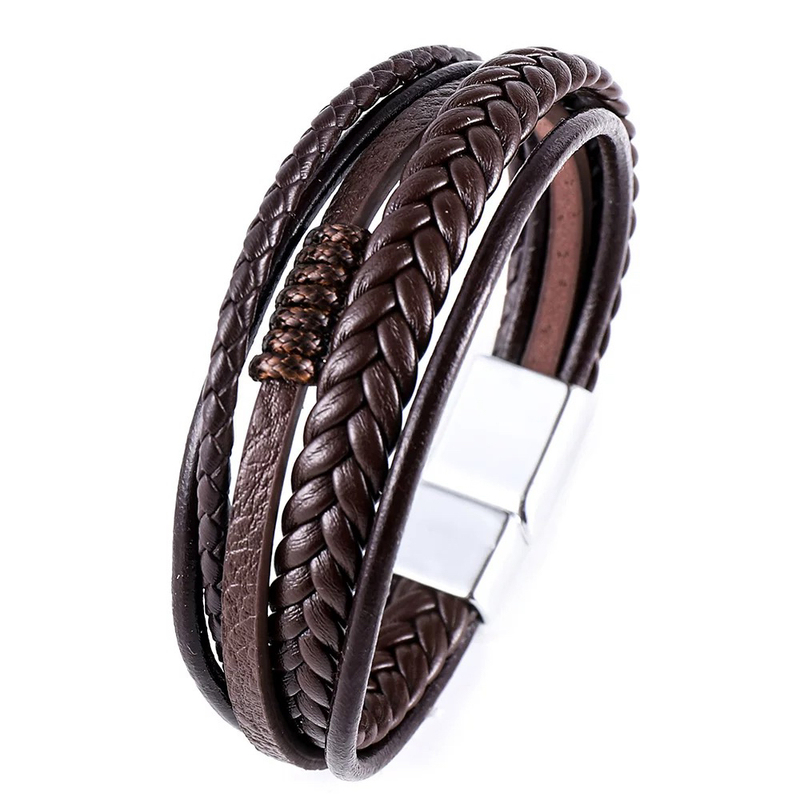 2025 New Jewelry Cowhide Rope Braided Leather Men's Bracelet High-End Alloy Magnetic Buckle Leather Bracelet Men's and Women's Bracelet Chain