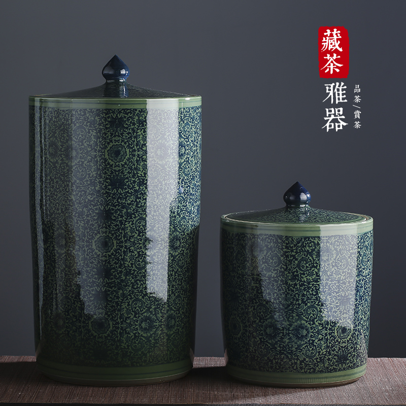 Jingdezhen Ceramic tea leaf jar Large number Pu'er 5-10 Sub-cake Jar Storage Tea Vat Wake-up Tea Jar Tea Box Tea Barrel Home