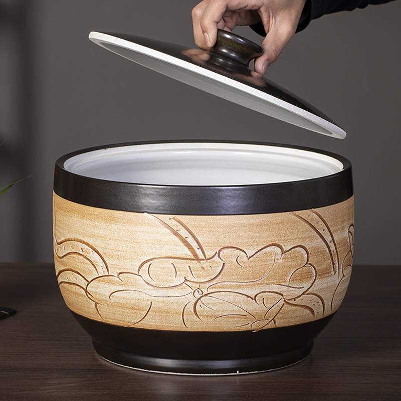 Jingdezhen Ceramic rice barrel rice tub with lid flour cylinder Domestic 20 catty 30 catty Damp Cereals Kitchen Storage Tank