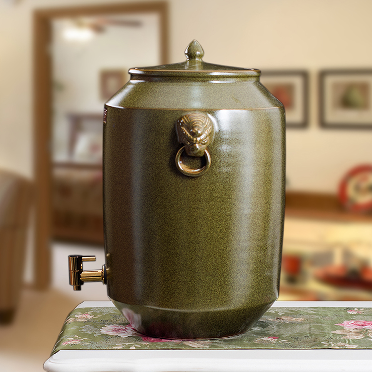 Jingdezhen Ceramic Tea Water Cylinder bucket Tea leaf Last glaze 50 Porcelain Poplar Wine Wine Vat With Tap
