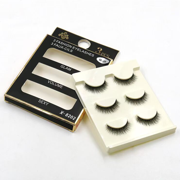 M30 3D lông mi giả nhiều lớp nhiều màu đen thân cây bông đen mô phỏng tự nhiên đoạn ngắn 3 cặp gel kích mí the face shop