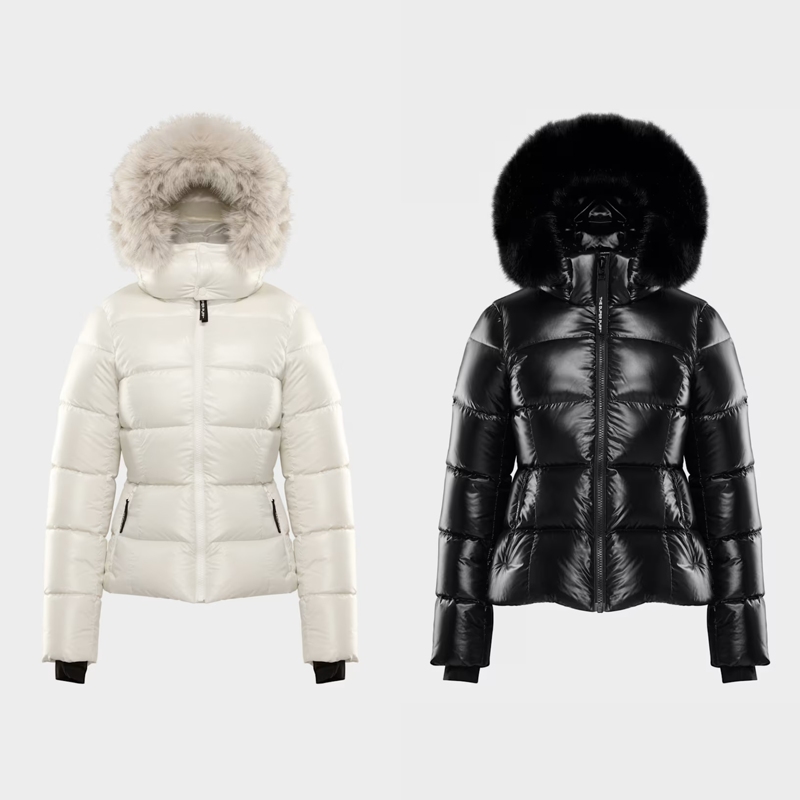 Aritzia Canada Winter Goose down Jacket with Hood, Fur Collar, Waist-Cinching, Warm Puffer Coat for Women, Birch White
