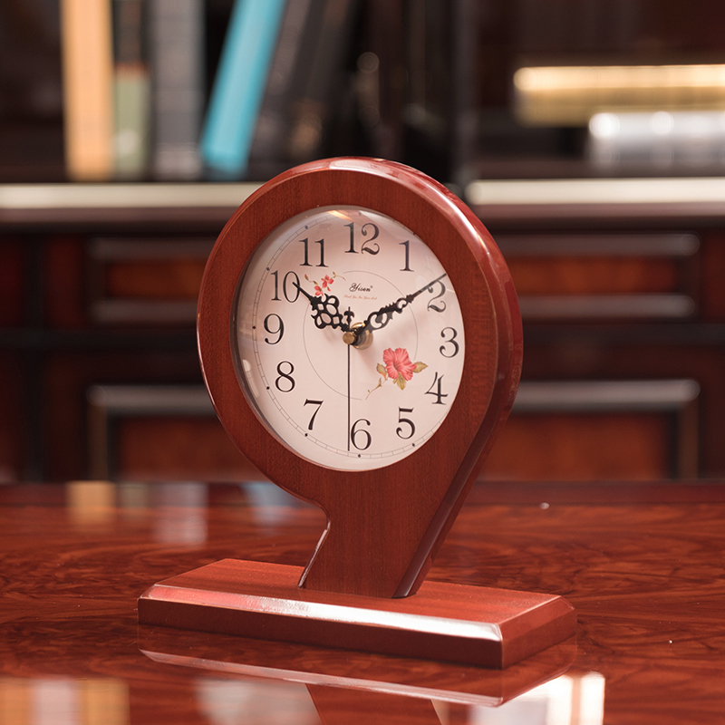 New Chinese style solid wood seat clock living room mute household old-fashioned mahogany table clock Bogu rack wine cabinet bedroom decoration