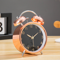 Light Extravagant Nordic Style Alarm Clock Bedroom Bedside Mute Dorm Room Modern Minima Metal Louder Bells Bell Night Light