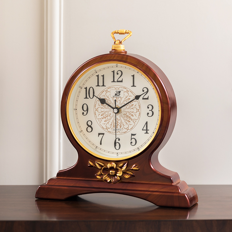 Living room seat clock non-solid wood mute European retro old-fashioned household table clock new Chinese style porch wine cabinet TV cabinet