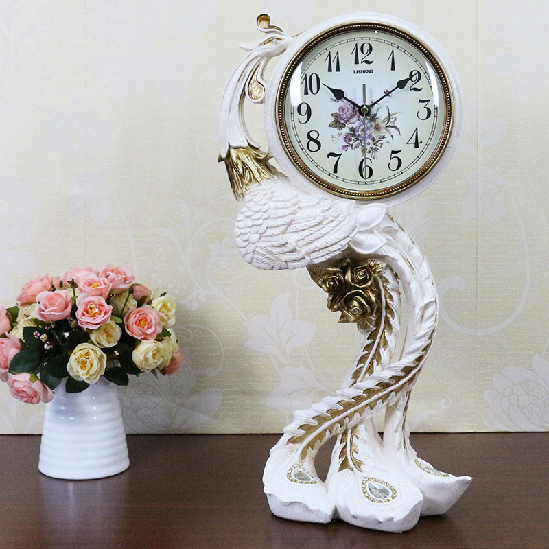 Large Number of Peacock European-style Clocks Mute American Seat Clock Living Room Wine Cabinet TV Cabinet Art Decor Home Swing Accessories