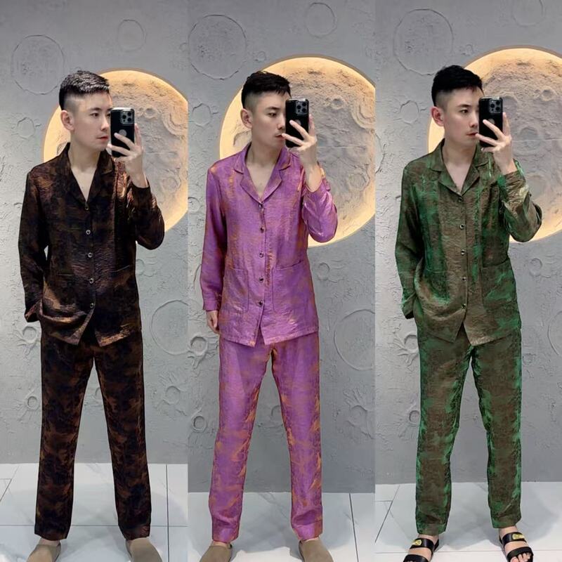 【2016】Spring and Summer Men's Rayon High-End Light Luxury Comfortable Wearable Pajamas Loungewear Fashion Casual Style