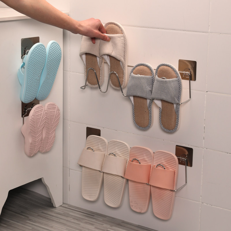 Bathroom free of perforated Shoe Rack Makeup Room Wall-mounted Slippers Rack Toilet Wall Stainless Steel Shelve Slippers of Slippers Contain shelf