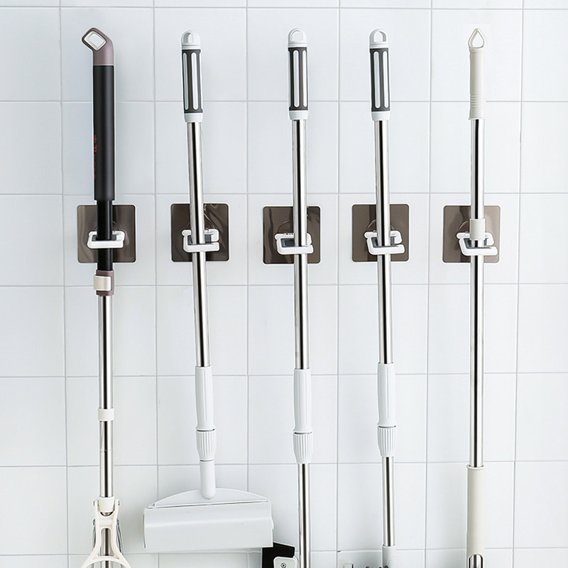 Bathroom non-perforated mop rack dressing room mop clip wall hanging strong mop hanging mop artifact hanging broom hook