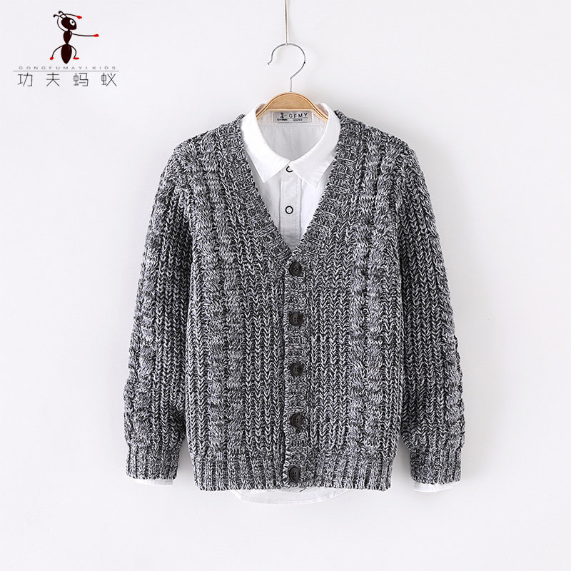 Boy sweater cardiovert boy college wind grey sanitary clothing tide 2021 autumn and winter style children's knitwear school uniforms 3217