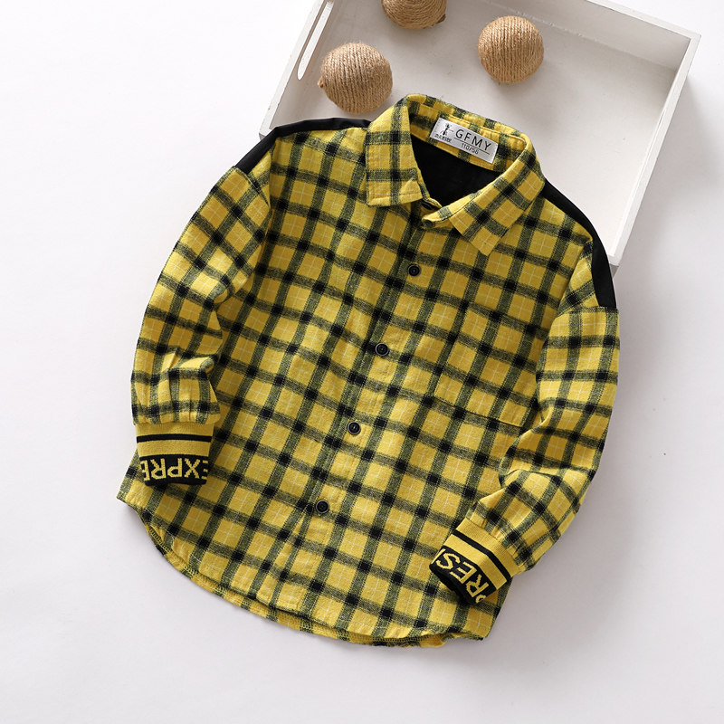 2021 New Kids Plaid Shirt Pure Cotton Autumn Clothing Blouse Boy Long Sleeve Shirt Spring Autumn Children Inch 5313