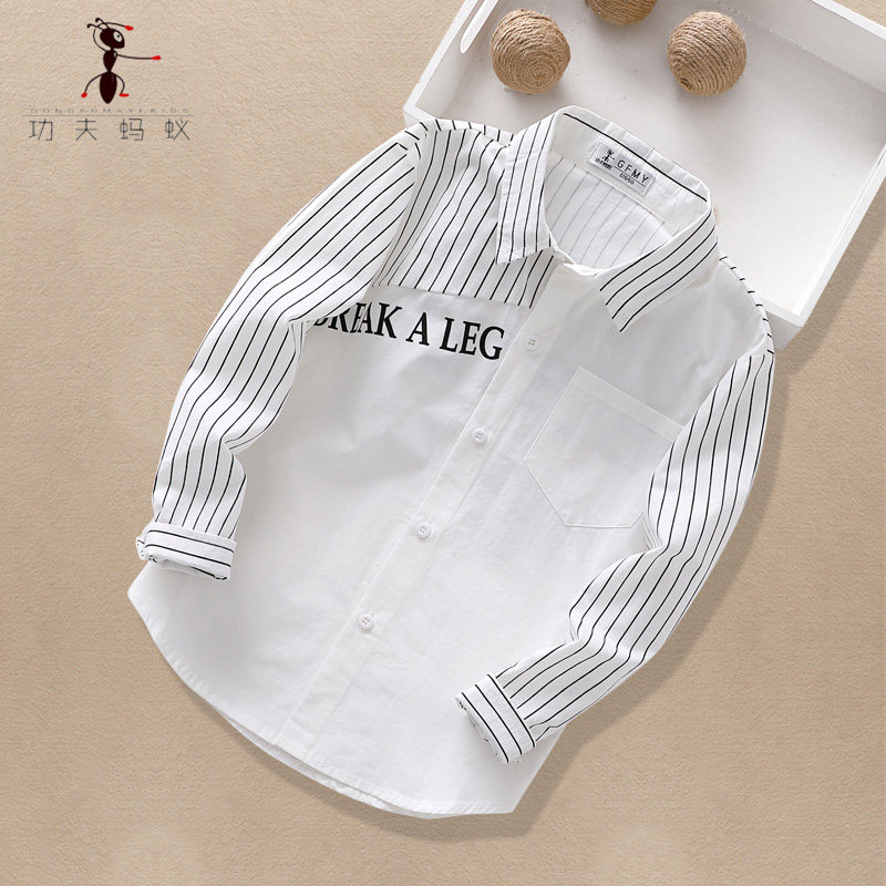Boy striped shirt pure cotton 2021 spring autumn clothes inch cardiovert boy boy blouse child long sleeve shirt 3711