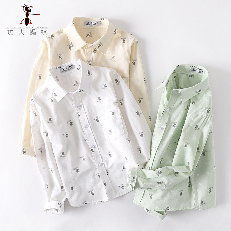 Spring and autumn new children's thin boys long-sleeved shirt 2021 summer in the big children's cartoon shirt tide inch 6609