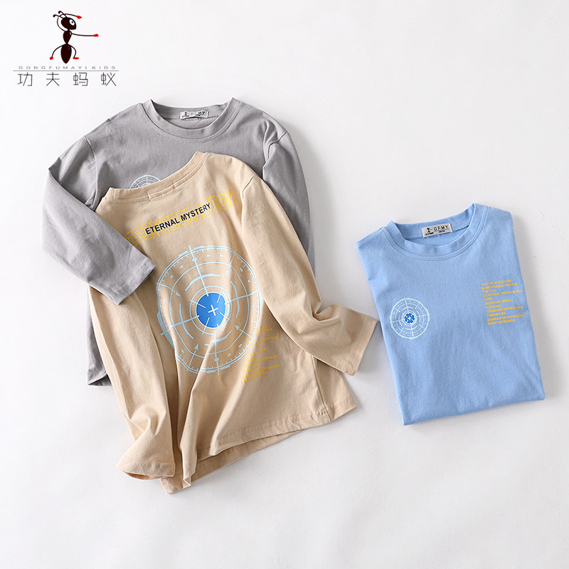 Kung Fu Ants 2020 spring new children's wear long-sleeved T-shirt boys middle-aged and older children's bottoming shirt printed cotton 4008