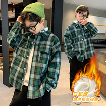 Boy plus velvet padded shirt autumn winter warm top big children thick shirt plaid coat SY-6932