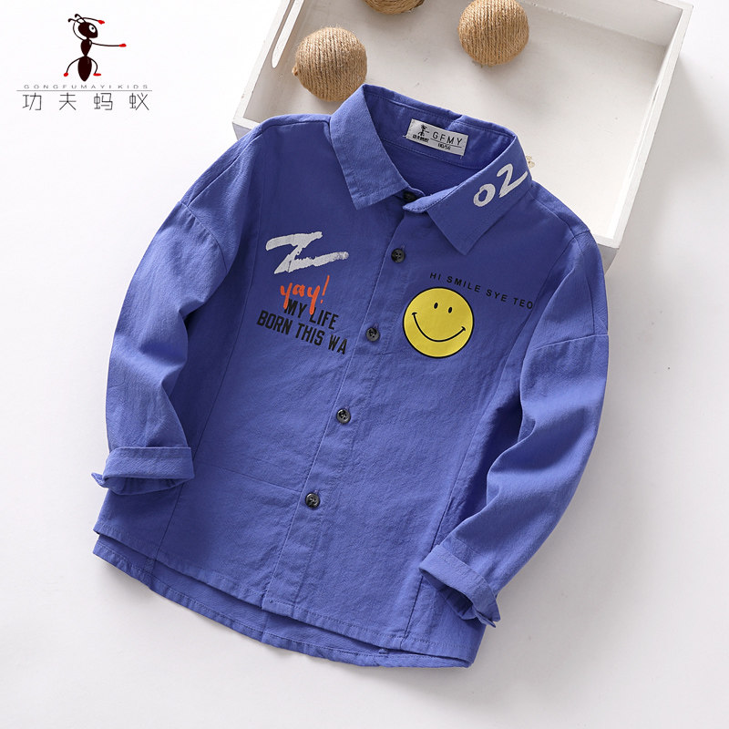 2021 Spring and autumn new Korean version small children pure cotton shirt baby inch smiling face boy long sleeve shirt 5312
