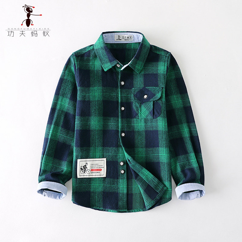 British style boys cotton plaid shirt long sleeves 2021 spring and autumn style inch medium and old children vintage shirt 3096