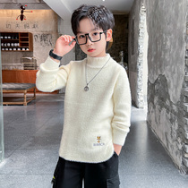 Autumn and winter boys white sweater semi-high collar childrens knitwear girls white thread clothes in the big childrens base NK1001