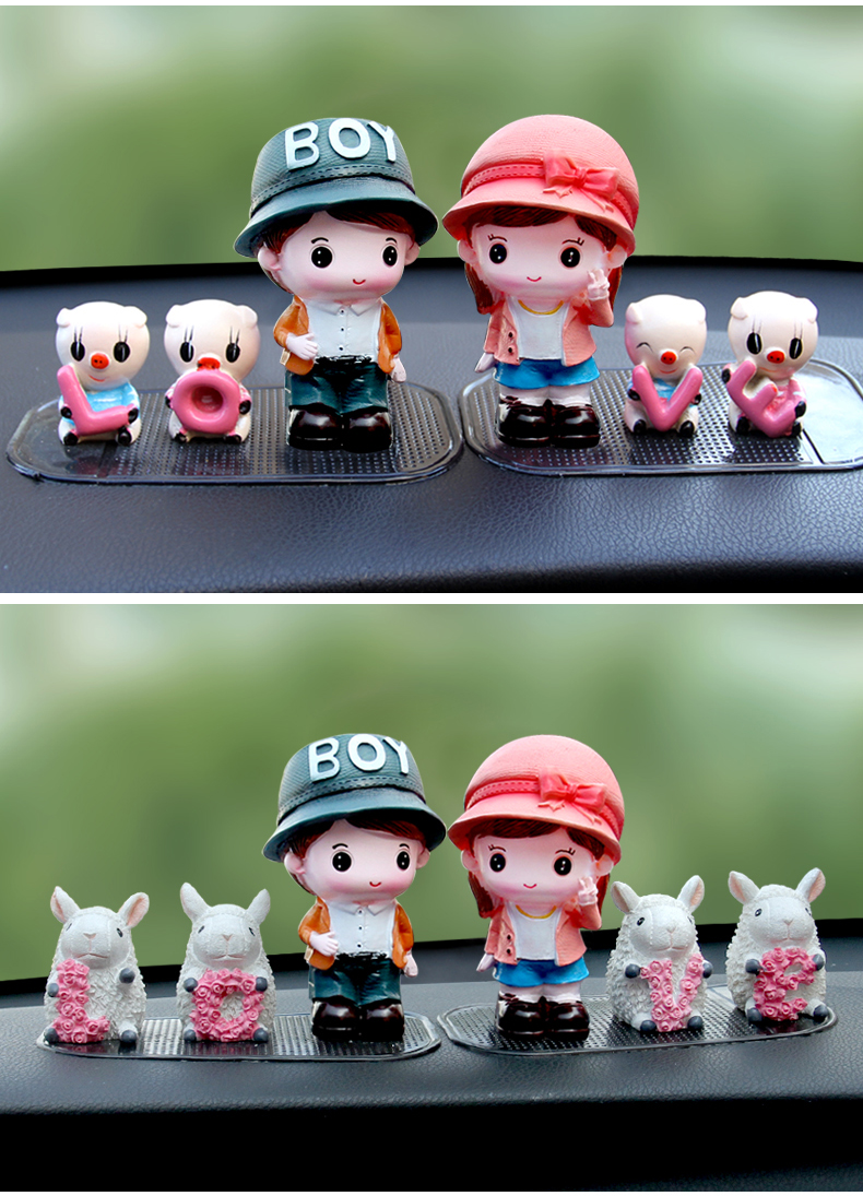Dễ thương sáng tạo đồ trang trí xe đôi búp bê trang trí xe hoạt hình búp bê trang trí nội thất xe phụ kiện đồ trang trí taplo ô tô