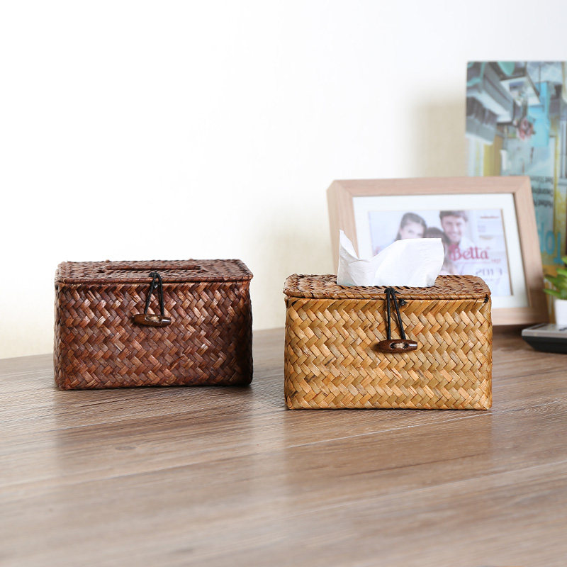 KENS tissue box Simple straw woven toilet paper box Household car tissue box Toilet dining room removable toilet paper box