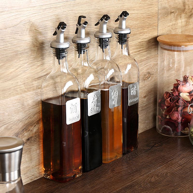 KENS glass oil bottle leak-proof oil control pot Creative kitchen soy sauce bottle Wine bottle 500ml sesame oil bottle seasoning set