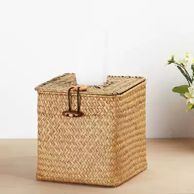 KENS tissue box seagrass hand-woven square tissue cover creative sanitary paper box towel roll roll sanitary paper tube