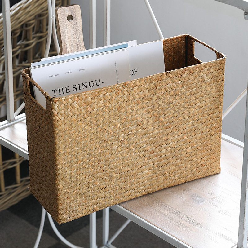 KENS Japanese style straw choreography magazine Containing Basket woven basket rectangular containing basket finishing basket