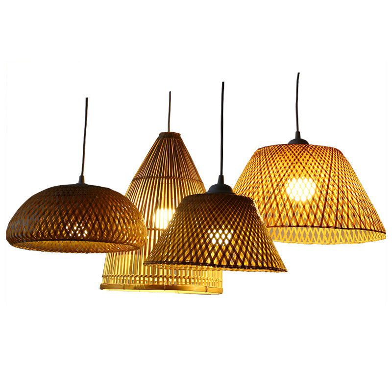 KENS minimalist bamboo woven lampshade decoration living-room bar Tables Bamboo pendants Chandelia Lamps Book House Retro Dining Room Chinese Lamps