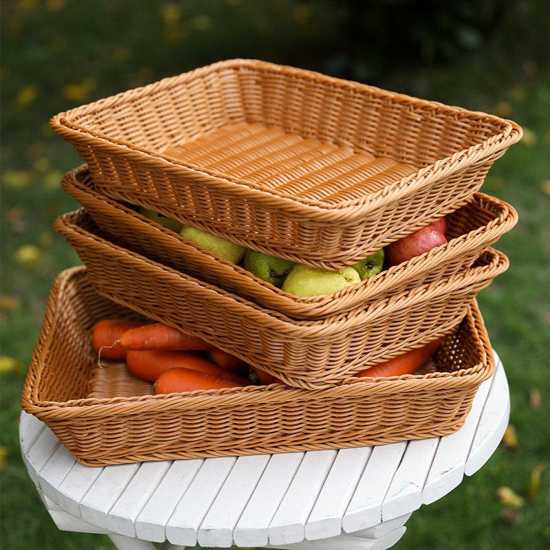 Kens imitation vine choreography fruit basket bread basket supermarket fruit and vegetable display basket snacks frame plastic woven basket large number-Taobao