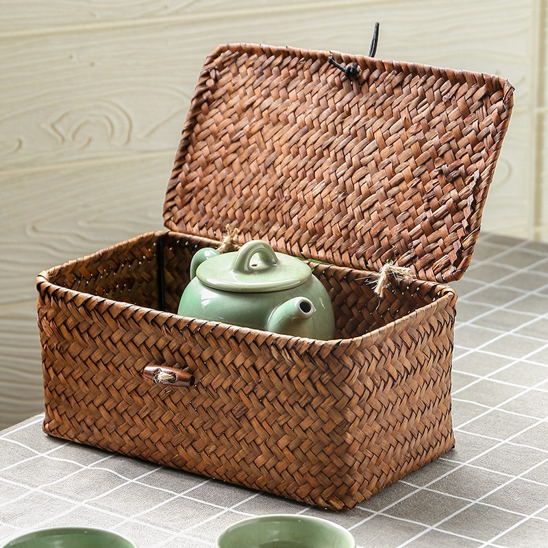 Kens Straw Woven Covered Containing Box Creative Hand Woven Gift Box Tea Packaging Box Ornament Collection Box