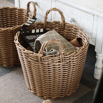 kens handmade plastic rattan storage barrel attached to the handle basket storage barrel storage basket dirty clothes basket flower pot cover