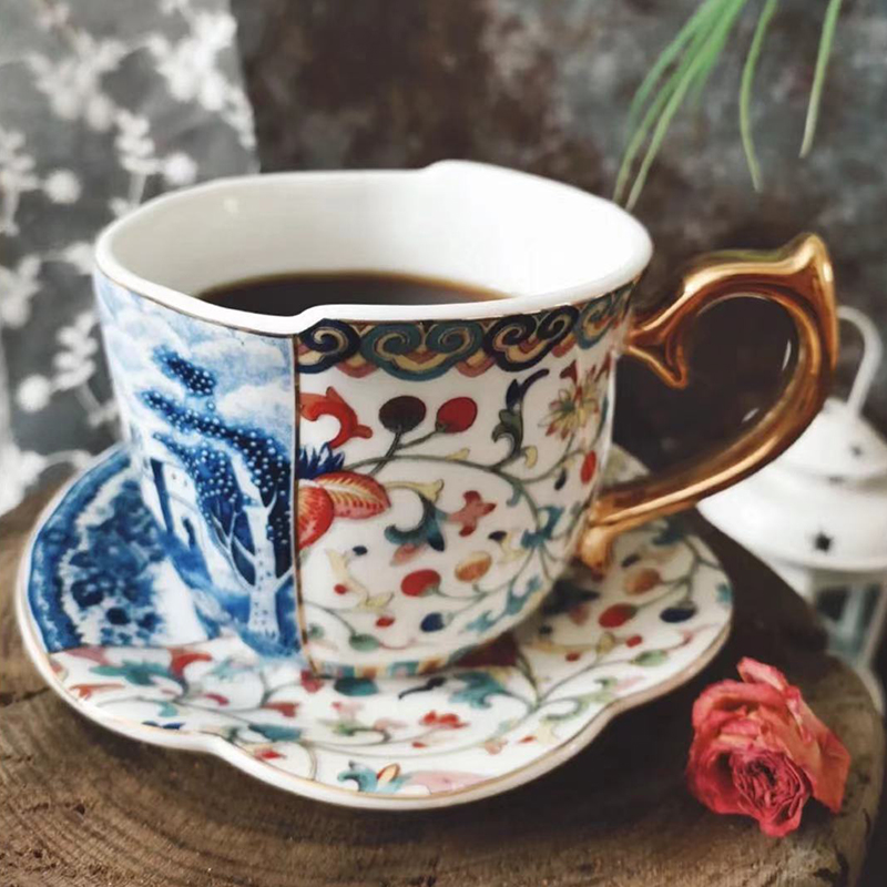 Blue and white exported to the United Kingdom afternoon tea set cup coffee cup tea cup Chinese and Western irregular ceramic cup