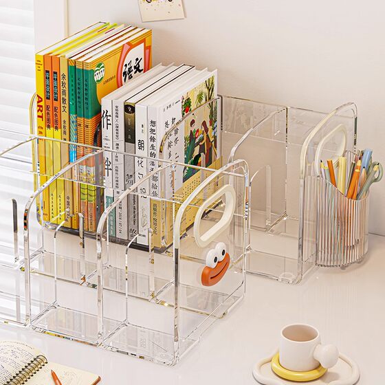 Acrylic transparent desktop bookend storage rack