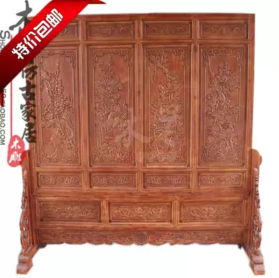 Dongyang wood carving birds and phoenix Antique solid wood screen Chinese spring, summer, autumn and winter floor-to-ceiling screen plug-in screen entrance partition