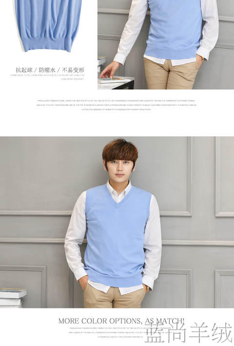 Áo len nam cổ chữ V đan len ấm áp áo len vai rắn màu cashmere không tay vest mùa thu đông phiên bản Hàn Quốc của bố len dệt kim
