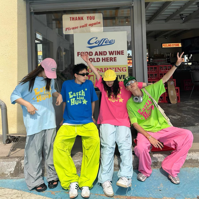 Original Retro Summer Colorful Dopamine Outfit Pure Cotton Short-Sleeve T-Shirt for Men and Women Couple Wear Casual Versatile Top