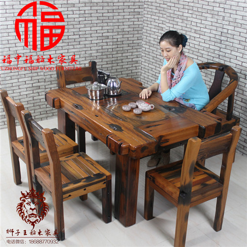 Thuyền gỗ nội thất thuyền cổ gỗ bàn trà gỗ rắn retro phòng khách bàn trà kết hợp bàn ghế kung fu bàn ghế kết hợp - Bàn trà bàn ghế sofa gỗ