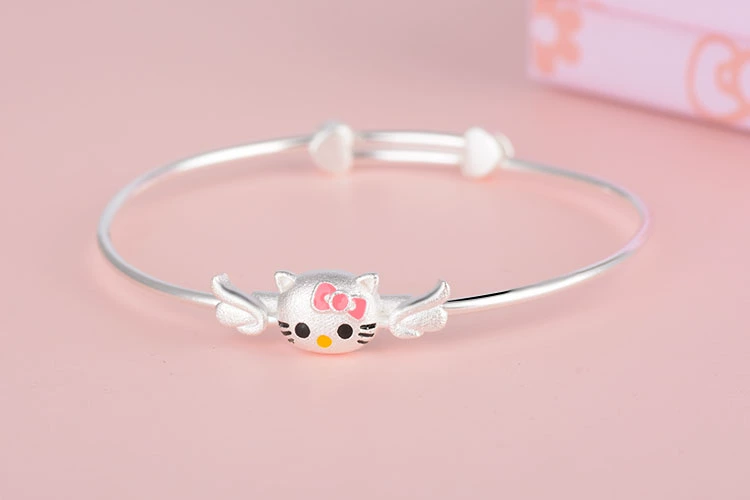 Boutique S925 Bạc Hellokitty Hello Kitty Vòng tay trẻ em Chuông trẻ em Hoạt hình Gửi Vòng tay bạn gái vòng đá phong thủy