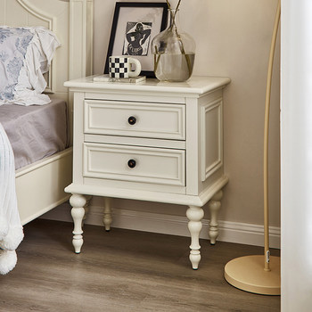 Salome cream white full solid wood side bedside table
