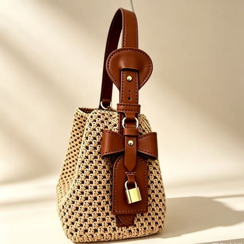 [Not a Finished Product] LAOSHU Bb Old-Style Bag Material Kit, Bucket Bag, Handmade Crochet Crossbody Bag, Full Set of Accessories